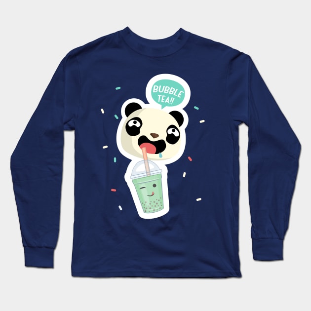 Bubble Tea Panda Boba Tea Funny Cute Animal Design Long Sleeve T-Shirt by GatheringoftheGeek